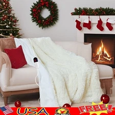 Dual Control Electric Blanket Fast Heating Soft Faux Fur 10 Hour Auto Shut Off