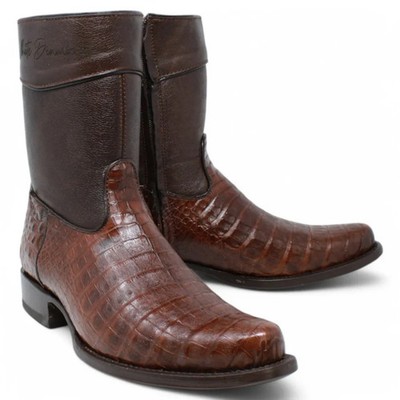 Genuine Exotic Alligator Caiman Belly Round Toe Western Boots Zipper - Brown