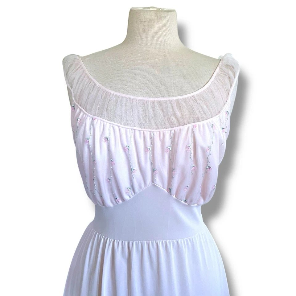 Camisón vintage de piel de pétalos Van Raalte años 50 talla 38S rosa floral nailon negligee Foto 4 de 4