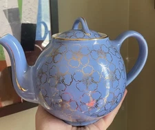 Vintage HALL Blue Gold Daisy Flower 6-Cup Teapot French Cadet 049 USA