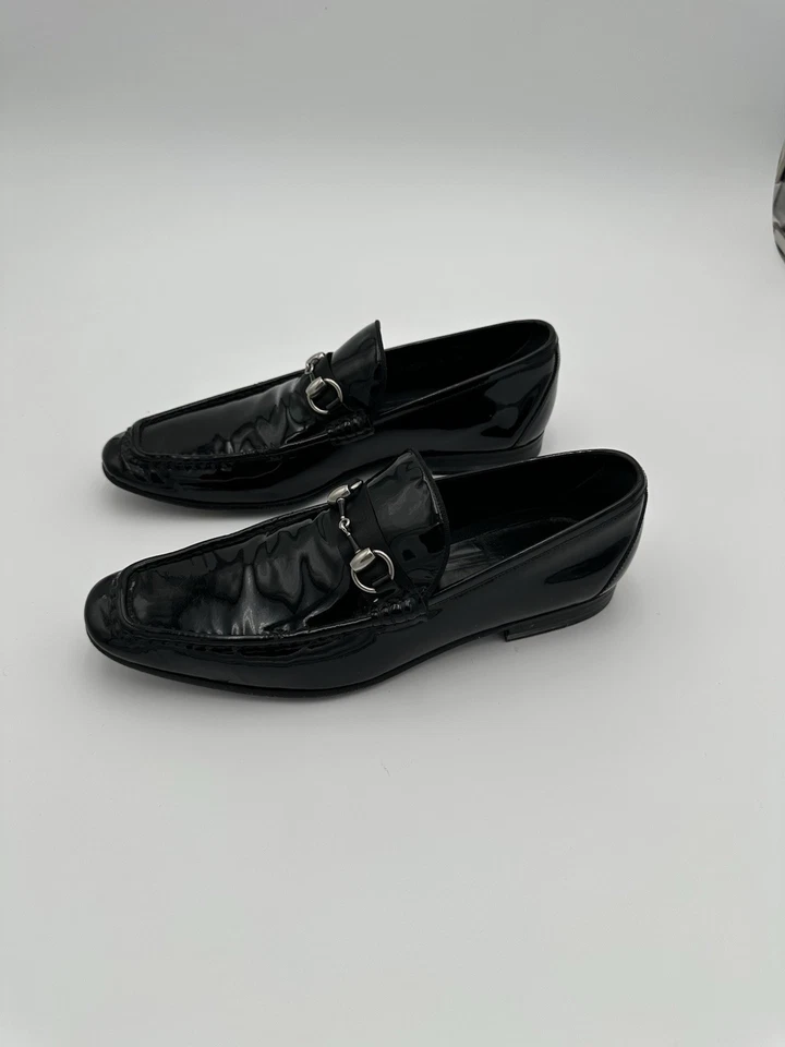Gucci Tuxedo Horsebit Slip On Patent Leather Loafers Size 8M Black - Image 3 of 4