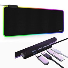 TIDALSOIL RGB Gaming Mouse Pad with 4-Port USB Hub, 31.5x11.8 in Desk Mat