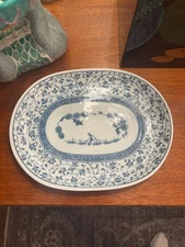 Japanese Blue and White Oval Dish - Chinoiserie Style 10x8 inch Ceramic 