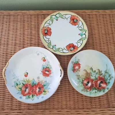 Vintage Orange Poppy Floral Plate Set of 3 Elite Germany Nippon & Thomas Serves