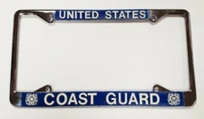  UNITED STATES COAST GUARD CHROME METAL, BLUE & WHITE LICENSE PLATE FRAME F49