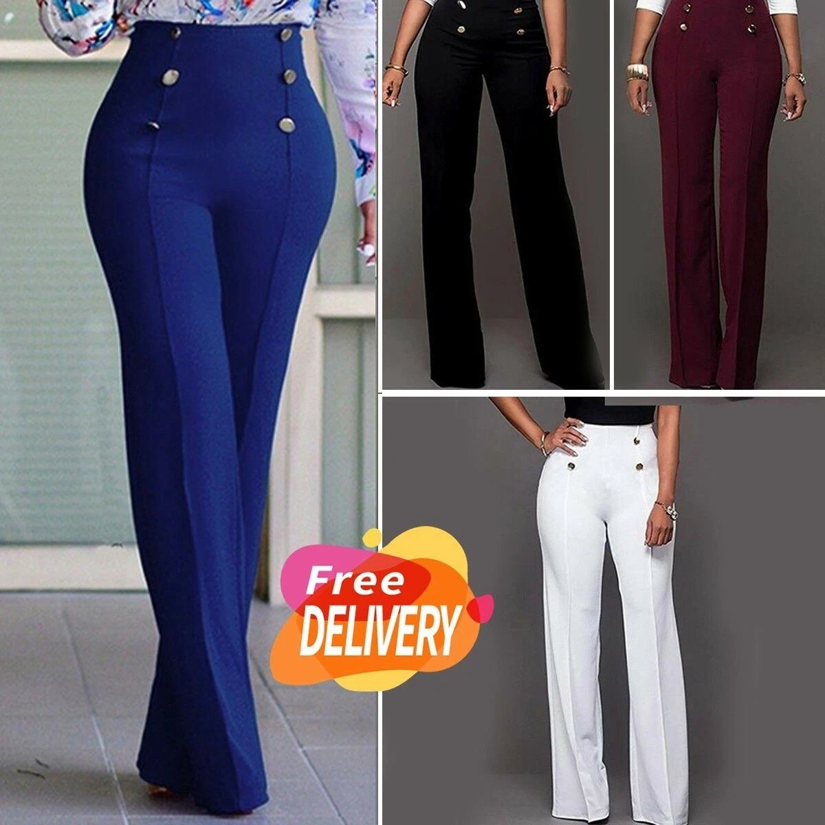 Pantalón Pantalones Largos Para Mujer Cintura Alta Elegantes Casuales De  Moda