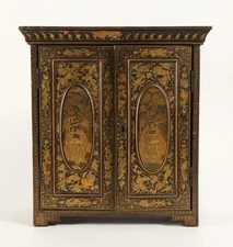 Fine China Chinese Small Parcel Gilt Black Lacquer Cabinet Qing Dynasty ca. 1900