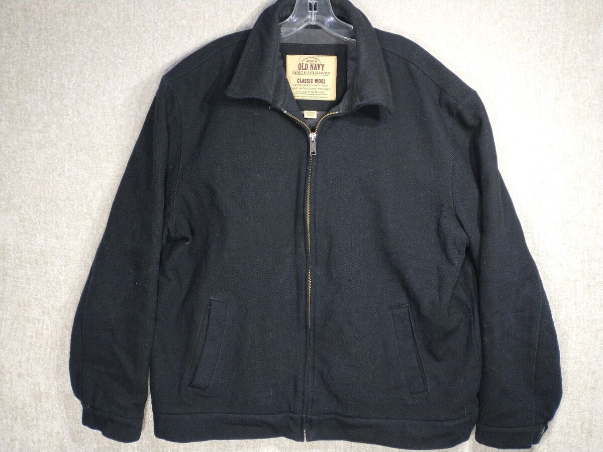 Old Navy Mens Sz XL Black Classic Wool Full Zip Bomber Old Navy Mens Sz XL Black Classic Wool Full Zip Bomber