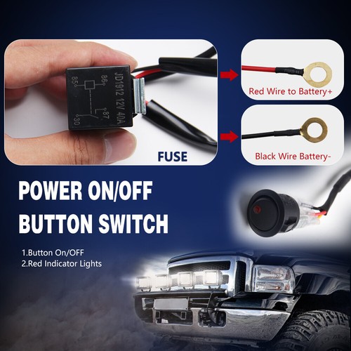 Wiring Harness Kit LED Light Bar 12V 40Amp Relay Fuse ON-Off Switch 1 Lead - Picture 5 of 12