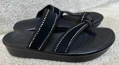 skechers Platform Slip On’s Size 8 Black sequined /Comfortable - Picture 2 of 10