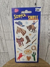 Vintage Mello Smello Scratch 'N Smell Stickers Western Leather Clover Fresh Air 
