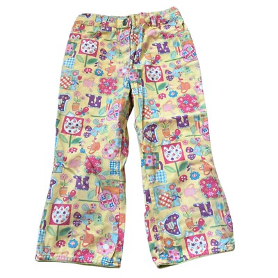 Talbots Kids Collage Print Spring Plants Design Yellow Girls Vintage Pants Size