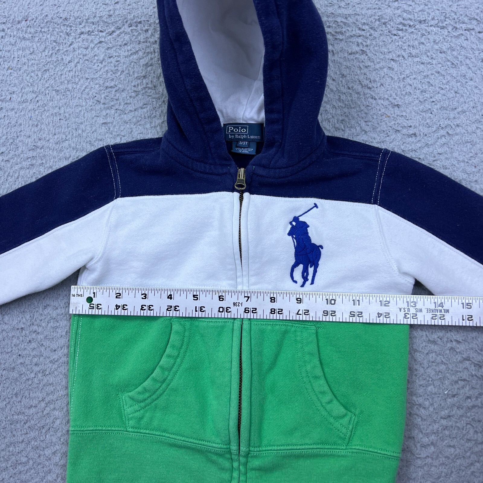 Polo Ralph Lauren bambino felpa con cappuccio e zip 3T Big Pony verde navy felpa a righe