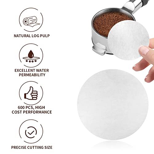600 Pcs Coffee Paper Filter for Espresso Coffee Maker, 51 mm Unbleached Espresso