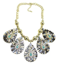 Fancy New Gold Rhinestone Crystal Statement Necklace NIP with $59 Tags #N2646