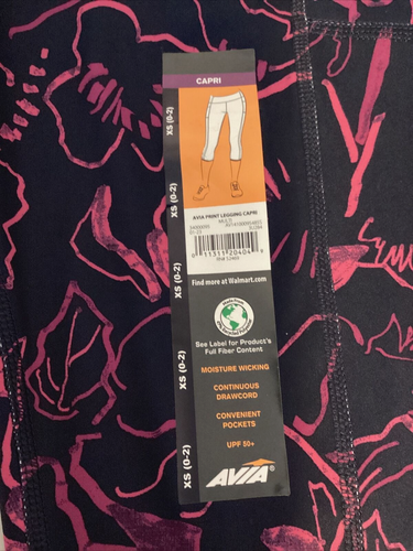 AVIA Moisture Wicking Navy Print Athletic Capri Leggings Sz XS - Picture 6 of 9