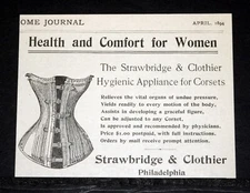 1894 OLD MAGAZINE PRINT AD, STRAWBRIDGE CLOTHIER HYGENIC APPLIANCE FOR CORSETS!