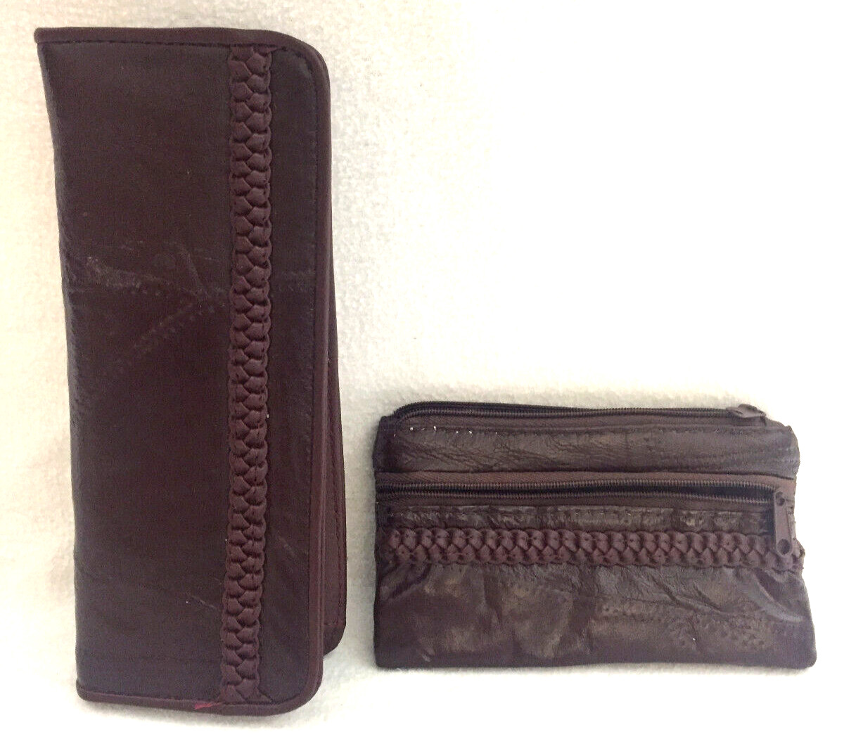 Wallet Coin Patchwork Lambskin Leather Braid Trim… - image 13