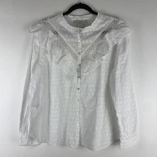 Loft Women's Cottagecore Peasant Top Size 2XS White Ruffle NWT Button Up Garden 