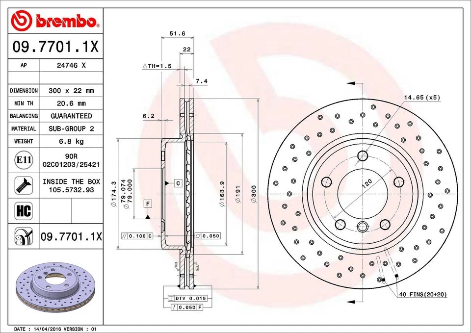 Brembo 09.7701.1X 300mm Front Disc Brake Rotor for 2003-2008 BMW Z4 — 第 2/3 张图片