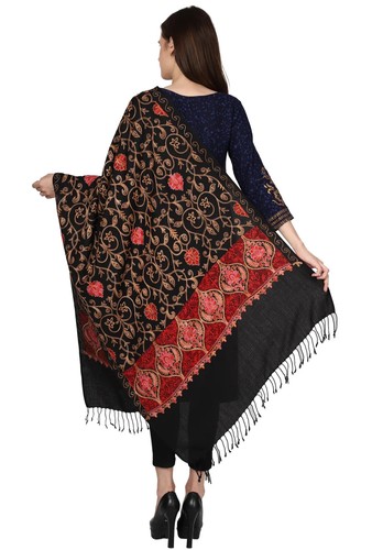 Large Wool Jamavar Shawl Hand-Cut Kani Black Floral Jamawar Pashmina Stole 80" - Picture 4 of 4