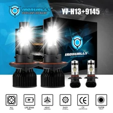 IRONWALLS For 2004-2014 Ford F-150 6500K LED Headlight Hi/Low + Fog Light Bulbs