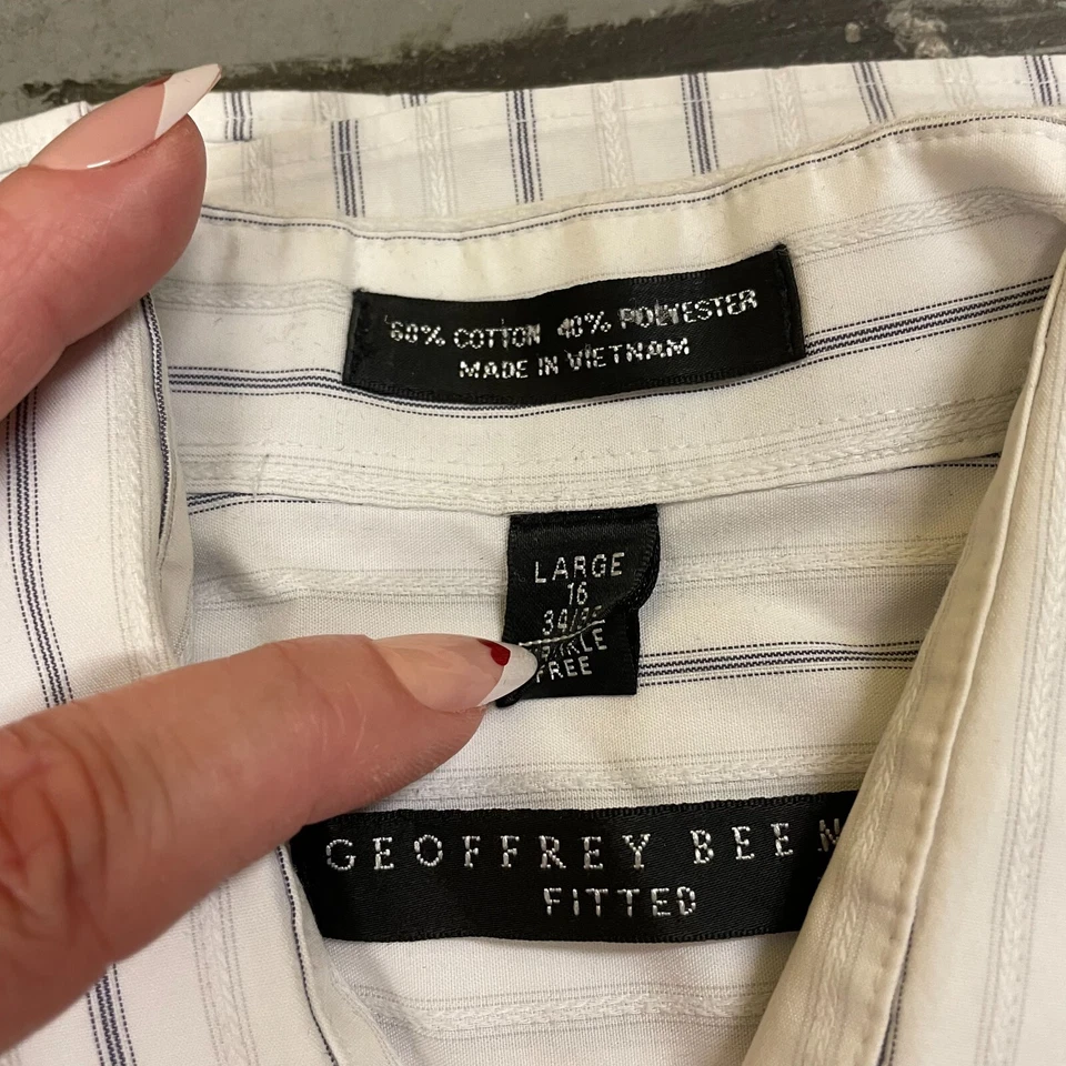 Geoffrey Beene Fitted Long Sleeve Pocket White Striped Blue Gray 16 Large - Image 2 of 4