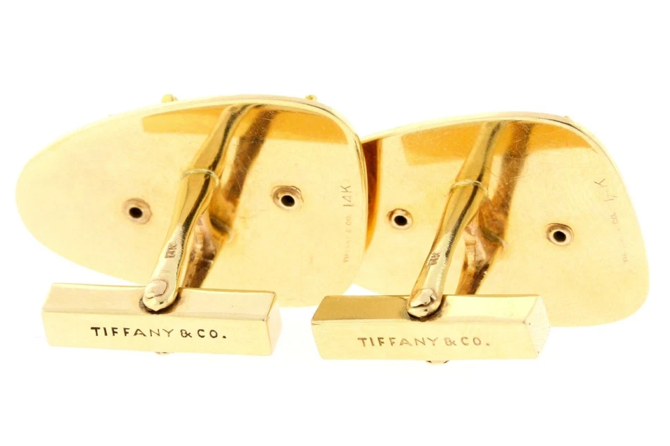 Запонки Tiffany & Co. для рыбной дичи желтое золото 14 карат рубин рыбак папа - Изображение 3 из 4