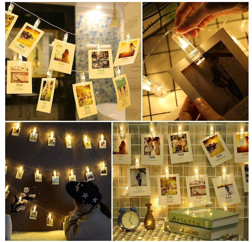 50st. Clips Foto Lichterkette LED Batterie Wäscheklammern Fernbedienung Warmweiß