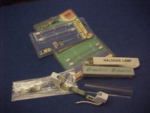 Ceramic J78 78 mm light Bulb Socket, 6 each 300 Watt Lamps, and Glass Cover