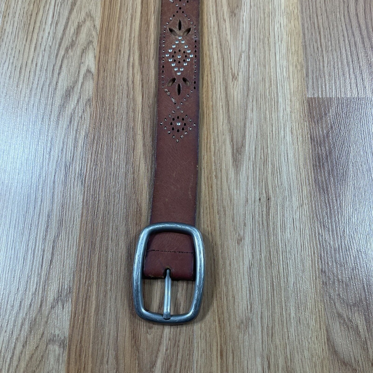 Unbranded Leather (?) Brown Floral Studded Belt BS118 Genuine Full Grain Western Floral Engraved Tooled  main image 3