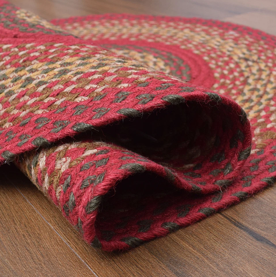 Red Braided Farmhouse Jute Rug in Rectangles Oval Runner for Kitchen - Image 2 of 4