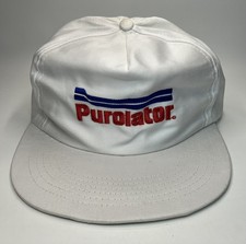 Vintage Purolator White Snapback Trucker Hat Cap Embroidered Logo Made In USA