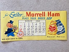 1948 Morrell Easter Ham 16" x 36" One-Sided Paper Advertising Window Poster