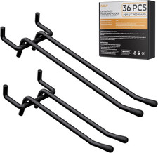 4/6 Inch Black Pegboard Hooks, 36 Pack Heavy Duty Double Arm Peg Board Straight