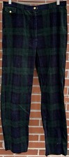Vintage Ralph Lauren Womens Tartan Plaid Corduroy Pants Green Blue Sz 12