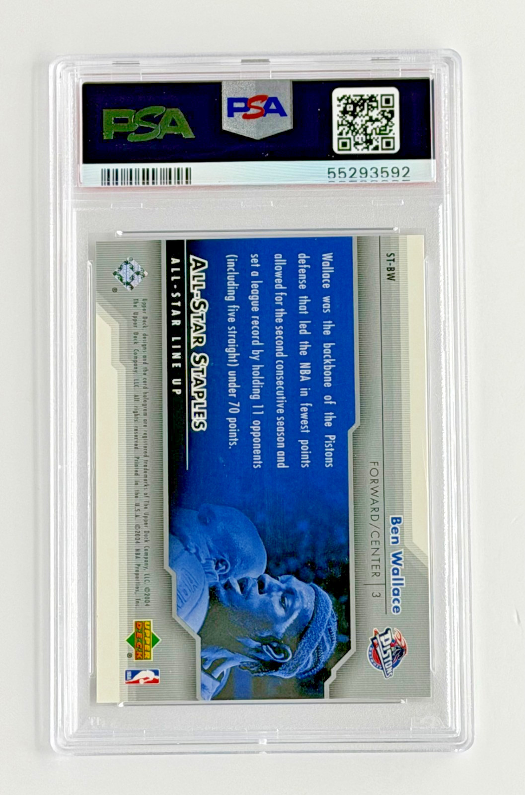 2004 UD All-Star Ben Wallace PSA 10 POP 1 Vintage Pistons NBA Championship Year view 5
