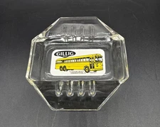 Gillig Bros School Bus Advertising Ashtray Clear Glass 5"