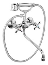 Wannenarmatur mit langem Auslauf + Retro Handbrause Bad Armatur Chrom