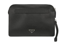 NEW PRADA MILANO BLACK SAFFIANO LEATHER WRISTLET CLUTCH BUSINESS BAG