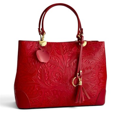 Damentasche Echt Leder Neu Handtasche Umhängetasche Rot Borsa Vera Pelle Italy
