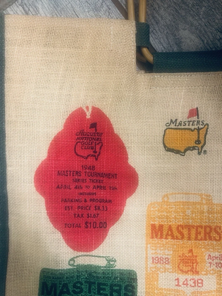 复古大师 1999 年奥古斯塔高尔夫纪念品托特包黄麻竹柄 - 全新带标签 — 第 2/4 张图片