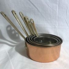 Copper & Brass Ornamental pans  (5) . Riveted handles .From 10.5cm to 7cm.