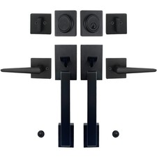 Matte Black Double French Door Handle Set, Halifax Exterior Door Lockset with...