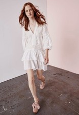 Ulla Johnson Jaclyn Embroidered Eyelet Tiered Mini Dress White Cotton Size 4