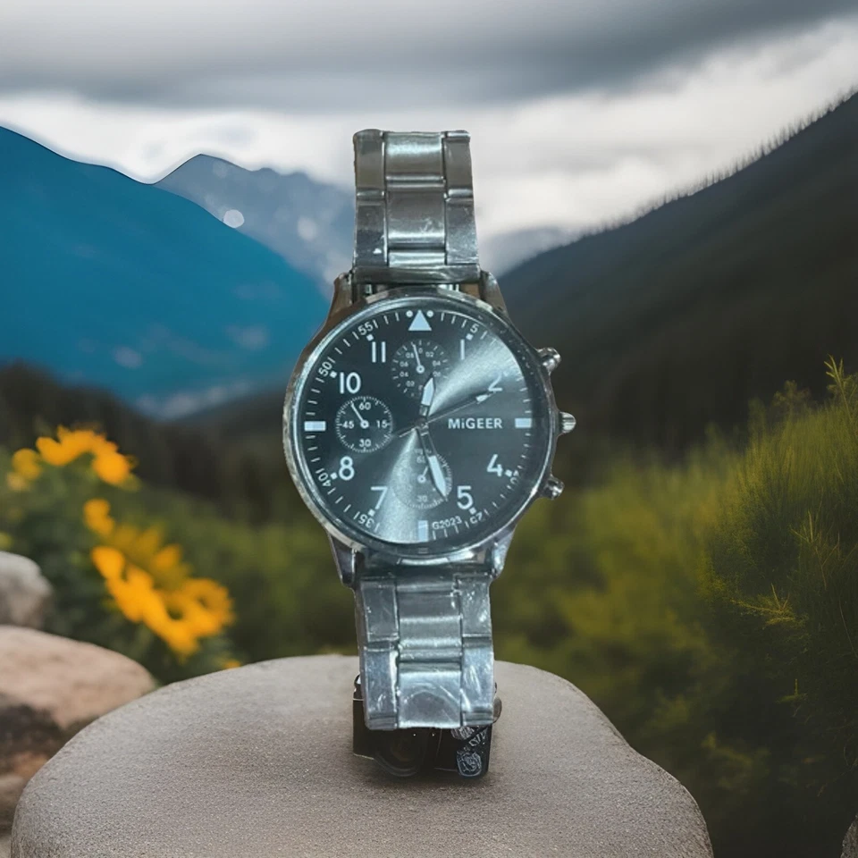 Nuevo reloj pulsera de cuarzo analógico de acero inoxidable cristal para hombre en plata Foto 3 de 4