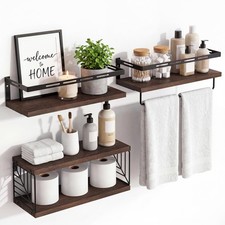4 PCS Wall Mounted Bathroom Shelves Over Toilet Rustic Wood Metal Towel Bar