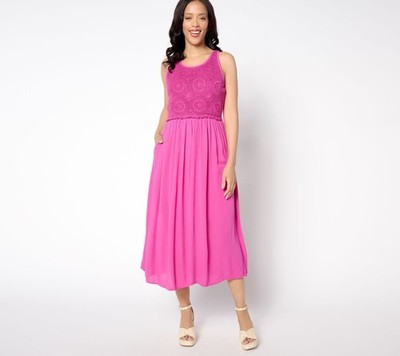 Destination 365 Women's Petite Dress 1XP Crinkle Chiffon Crochet Pink A655229