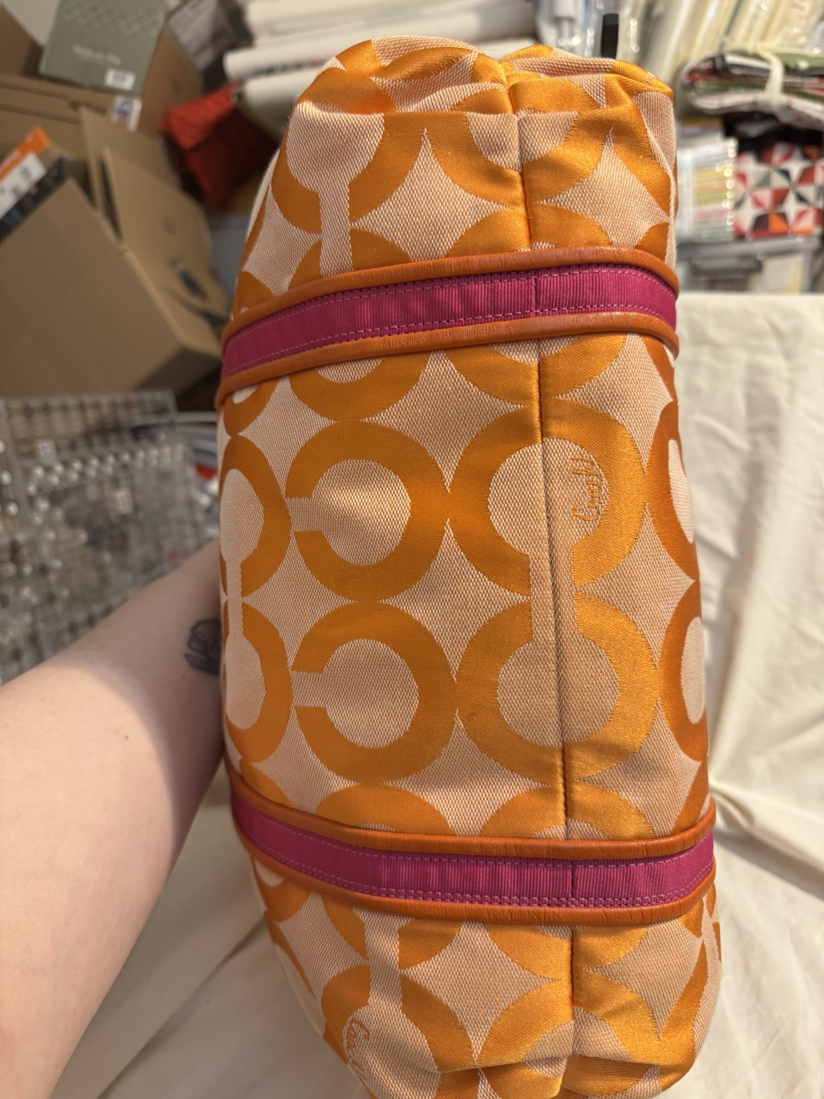 Coach Orange W/Pink And Gold Poppy Set W/Wristlet Wallet All Hangtags Included thumbnail 5