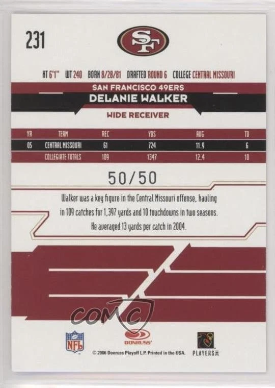 2006 Leaf Rookies & Stars Rookie /50 Delanie Walker #231 Auto RC - Image 2 of 2